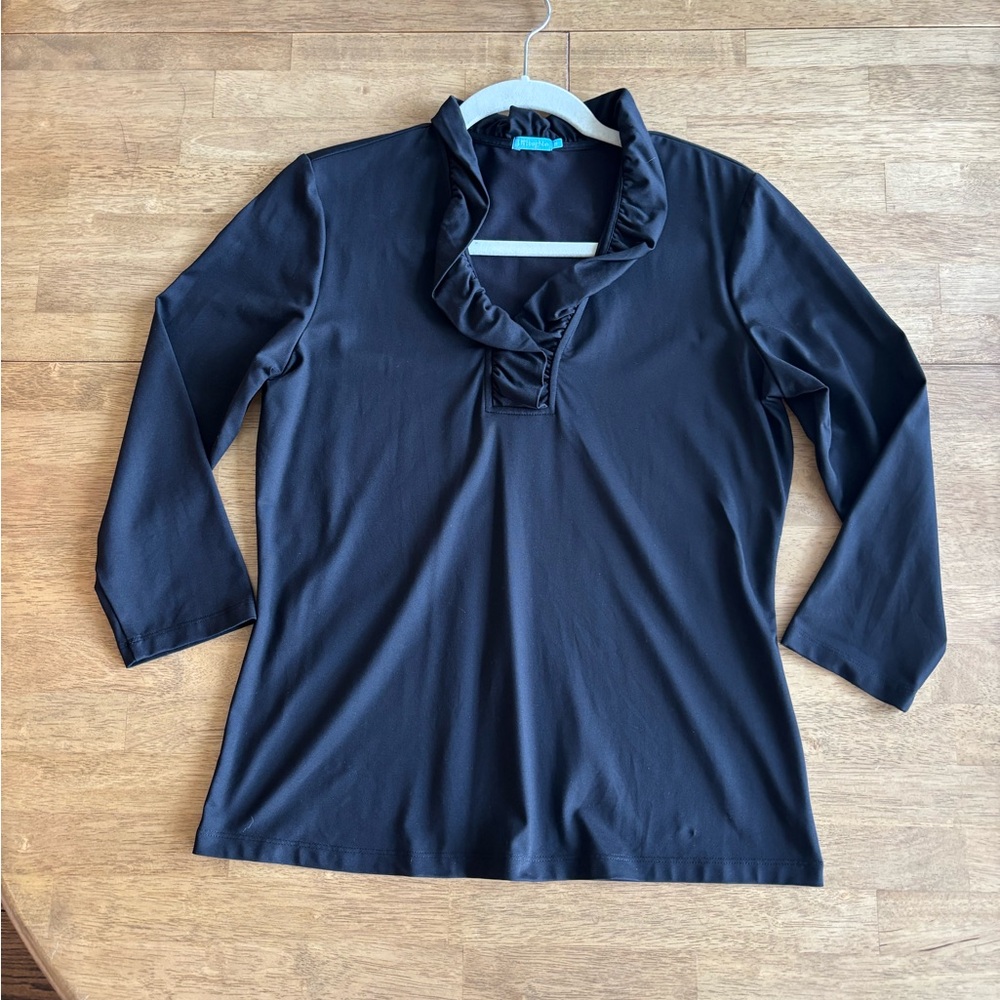 J. McLaughlin Black Ruffle Collar Blouse
